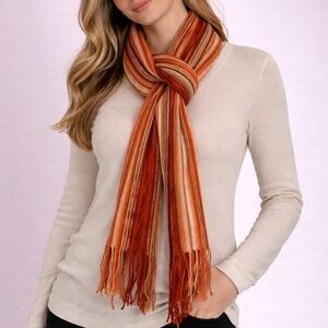 JOE BOXER Orange and Red Multi-color Striped Fringe Knit Scarf